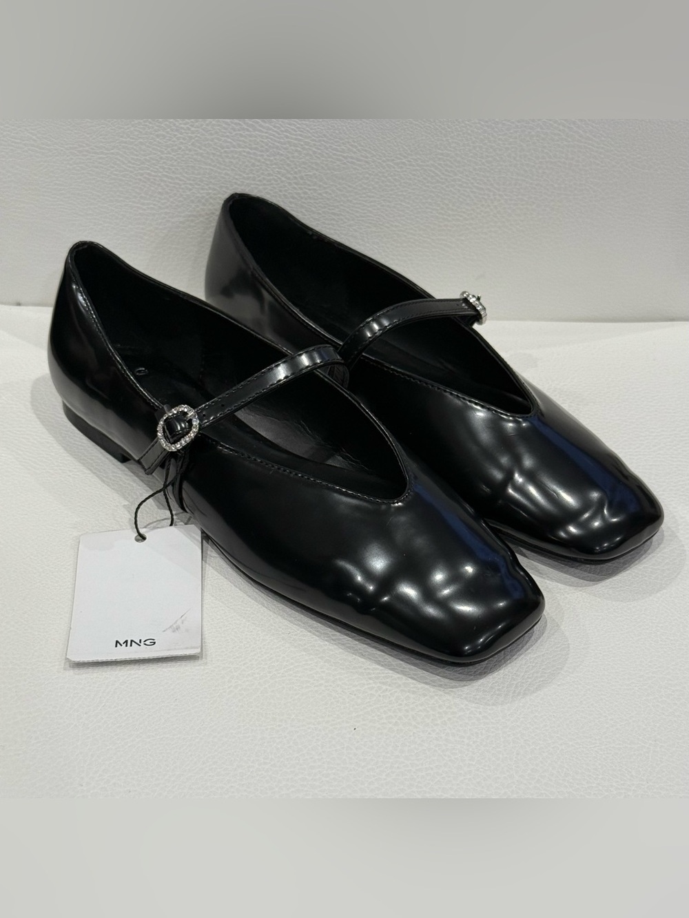 Mango MNG Black Mary Jane Flats Ballerinas With Strap Size 37 US 6.5 NWT